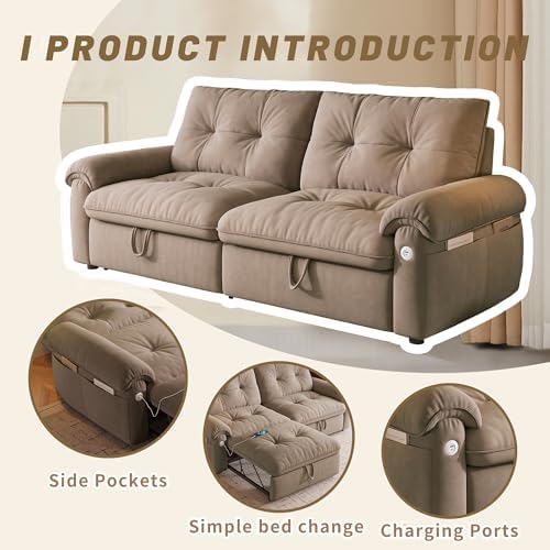 77.2" Sleeper Sofa Bed Full, Pre-Assembled Flannel Pull Out Sofa - Image 4