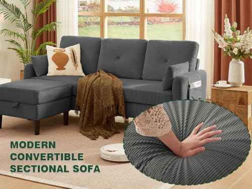 Modern Sectional Sofa with Storage Ottoman, L-Shaped 3-Seat Couch with 2 - Image 4