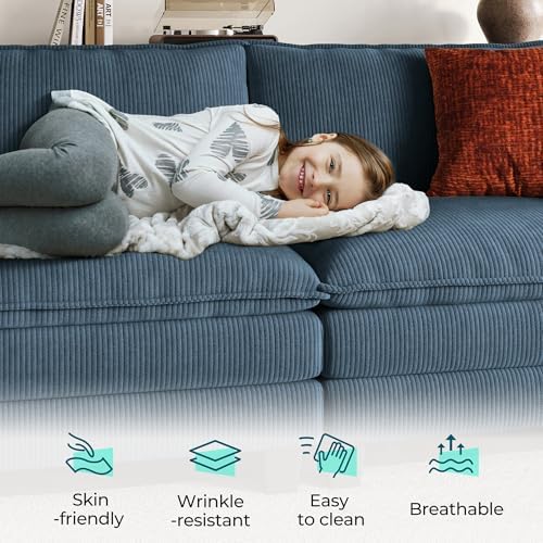 LINSY HOME 123'' Modular Sectional Sofa 3 Seat Couch Corduroy Cloud Couch - Image 3