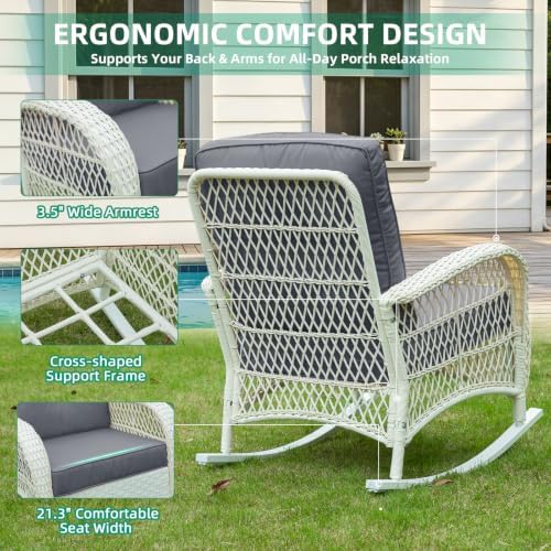 VIVIJASON Outdoor Rocking Chairs Set of 2, 3 Piece Patio Wicker Bistro Set - Image 4