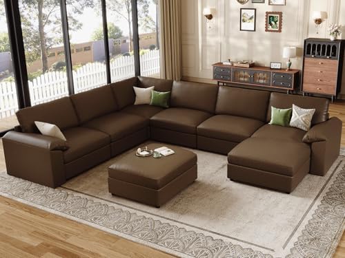 EASE MOOSE Sectional Couches for Living Room, Modular Sofa, Deep Brown by EASEMOOSE