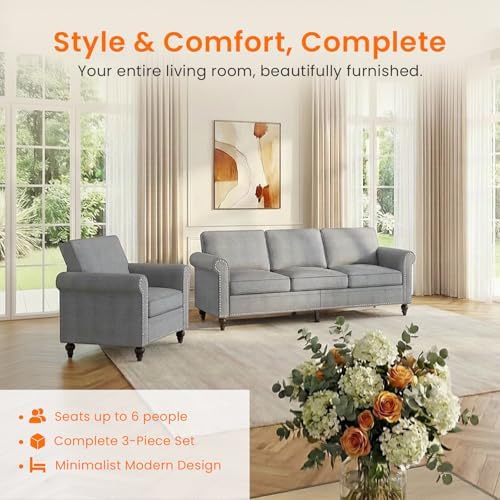 ijuicy 2-Piece Sectional Sofa Set, Modern Linen Couch Set - Image 2