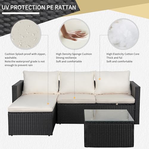 JAMFLY 3-Piece All-Season Wicker Patio Sectional Sofa Set - Image 6