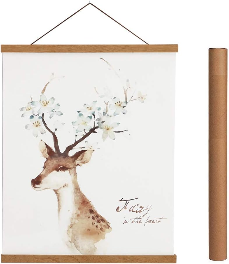 Artmag Magnetic Poster Hanger Frame, 38x26 38x23 38x24 Light Wood Wooden Magnet Canvas Artwork Print Poster Hangers Frames Hanging Kit (Teak Wood, 38")