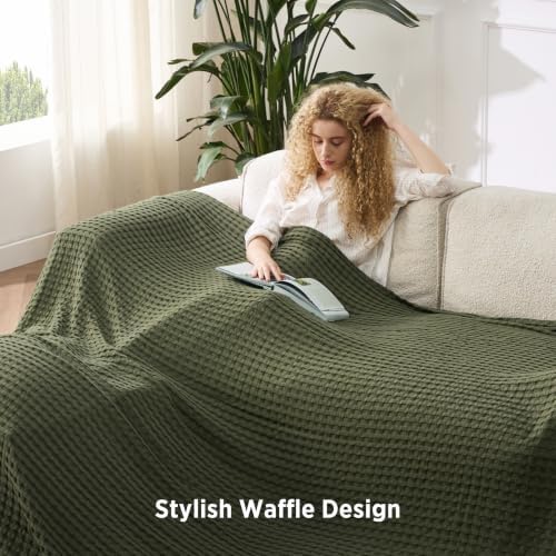 Bedsure Cooling Waffle Blanket for Hot Sleeper, Olive Green, Oversized King - Image 5