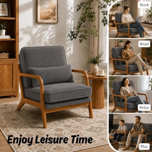 Karl home Mid-Century Modern Accent Reading Chair, Dark Grey - Image 4