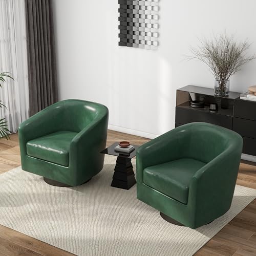 Pia Ricco Set of 4 Faux Leather 360° Swivel Barrel Accent Chair Green - Image 7
