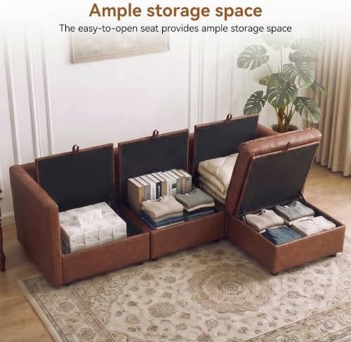 80" Brown Faux Leather Storage 3 Seater Sofa - Image 3