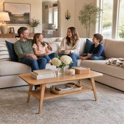 100% Solid Wood Coffee Table for Living Room, 39.37" Mid Century Modern Small - Image 5