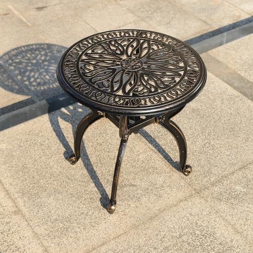 Cast Aluminum Outdoor Side Table, All Weather Round Small Coffee Table - Image 7