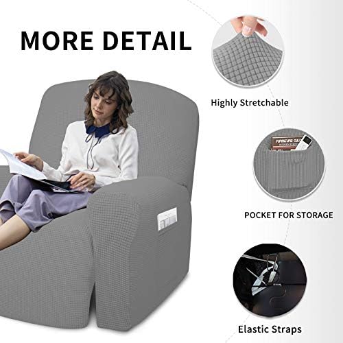 Easy-Going 4 Pieces Oversized Recliner Stretch Chair Slipcover Light Gray - Image 4