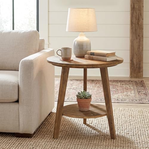 Tribesigns Solid Wood Round Side Table, 2-Tier Farmhouse End Table - Image 6