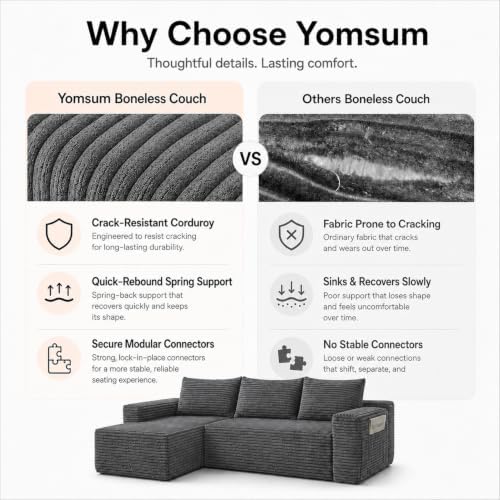 96 inch Boneless Couch, Modular L-Shaped Cloud Sectional Sofa, Dark Grey - Image 4