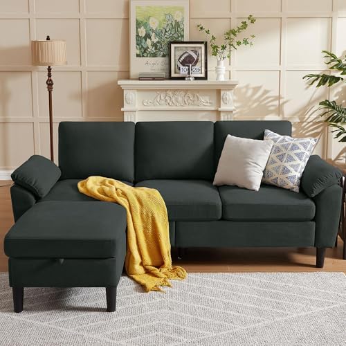 80" Convertible Sectional Sofa, Modern Linen Small L Shaped Couch by Chireca