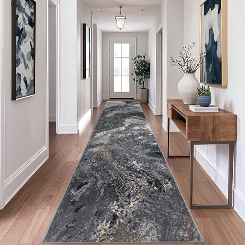 Abstract 2x6 Runner Rug for Entryway: Modern Black Rug for Kitchen Bedside - Image 4