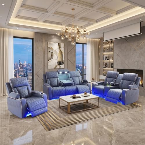 3-Piece Power Recliner Sofa Sets, Leather Reclining Couch Set - Image 5