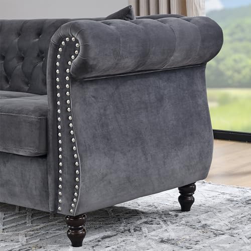 80" 2 Piece 3-Seater Velvet Chesterfield Sofa - Image 5