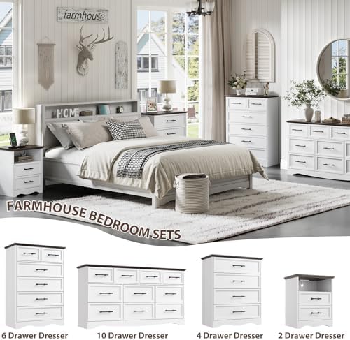 YANSNWO White Nightstand with Charging Station, 19.7" 2-Drawer End Table - Image 4