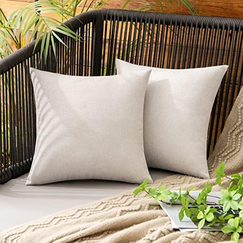 MIULEE Decorative Outdoor Pillow Covers Waterproof 12x12 Beige by MIULEE