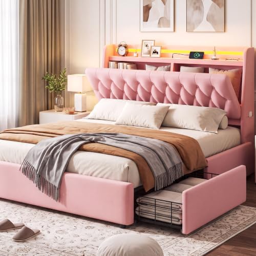 Jocoevol Queen LED Velvet Bed Frame by JOCOEVOL