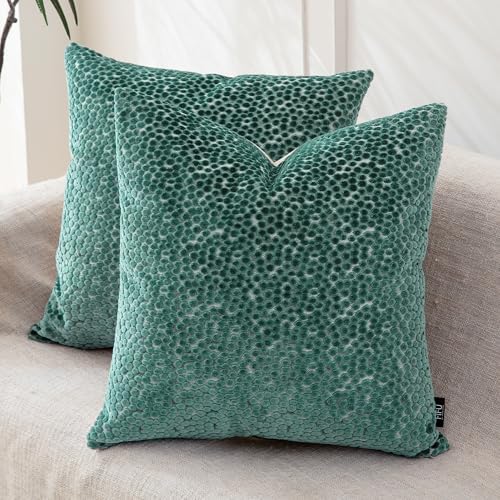 FIFU 18x18 Inch Throw Pillow Covers Set of 2, Jacquard Velvet, Teal Green by FIFU