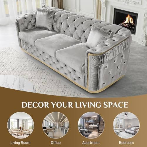 2-Piece 84.6" Velvet Sofa Set, Chesterfield Tufted - Image 5