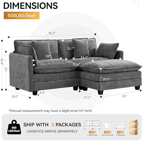 76'' L Shaped Sectional Cloud Couch, Modular Sofas - Image 2