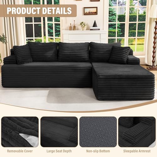 Hobestluk Boneless Couches Modular Sectional Sofa L-Shape Oversized Chaise - Image 4