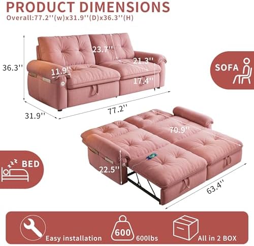 77" Queen Size Sofa Bed, Loveseat Sleeper Sofa - Image 3