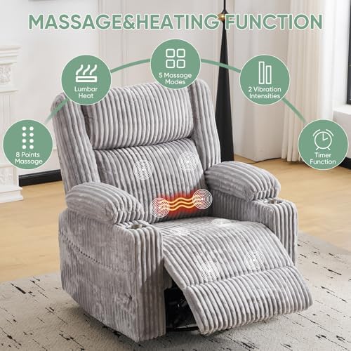 Power Recliner Chair with Massage and Heat, Oversized Swivel Rocker Recliner - Image 3