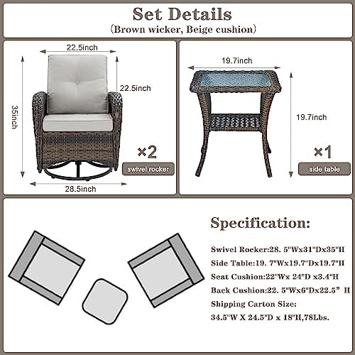 Belord Patio Wicker Chairs Swivel Rocker - Image 2