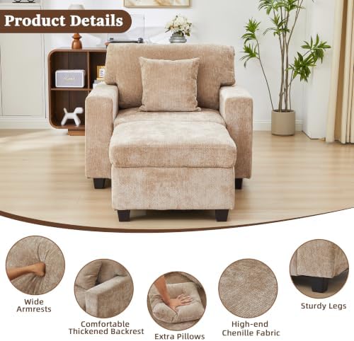 41'' Single Armchair with Ottoman Tufted Sofa Set with Type-C&USB Charging - Image 6