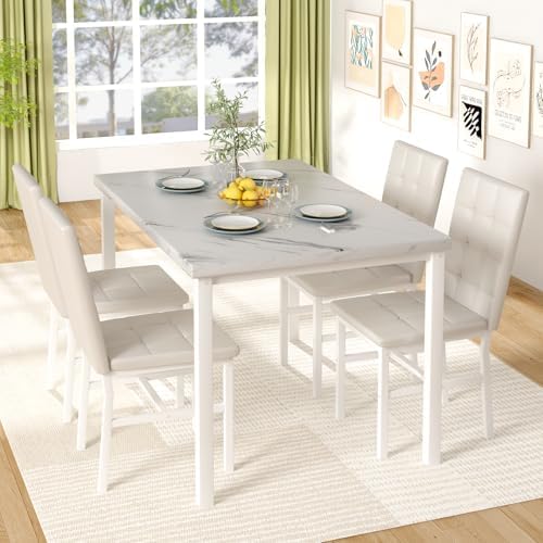 Hooseng Dining Room Table Set 5 Piece Dining Table Set Marble Dining Table 4 - Image 5