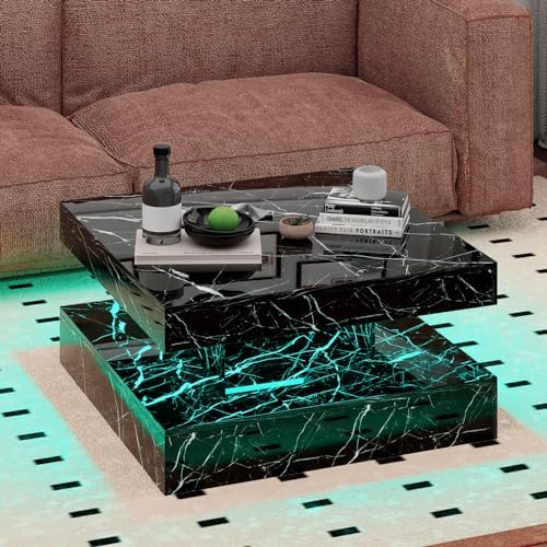 HedoAjim Black Marble LED Coffee Table - Image 5