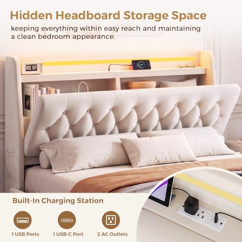 Jocoevol Full LED Velvet Bed Frame - Image 3