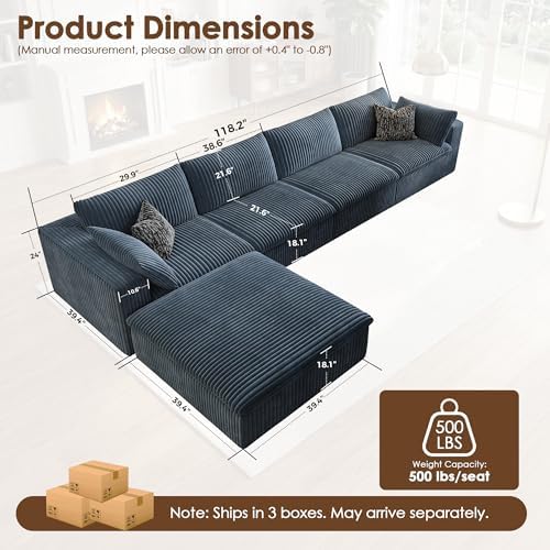 157.5" Cloud Couch Modular Sectional Sofa, Boneless L-Shaped 5 Seater Deep Seat - Image 2