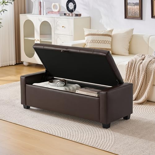 Huatean Home 48" Ottoman with Storage, Dark Brown Storage Ottoman Bench - Image 3