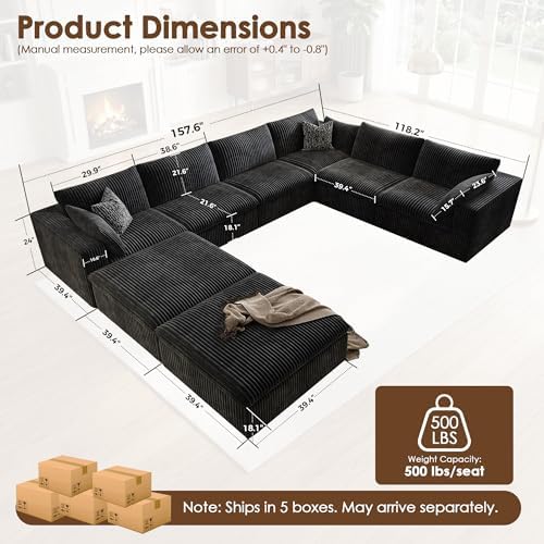 157.6" Cloud Couch Oversized Modular Sectional Sofa, Boneless U-Shaped 8 Seater - Image 2
