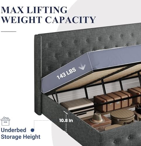 Allewie King Size Lift Up Storage Button-Tufted Bed Frame Dark Grey - Image 5