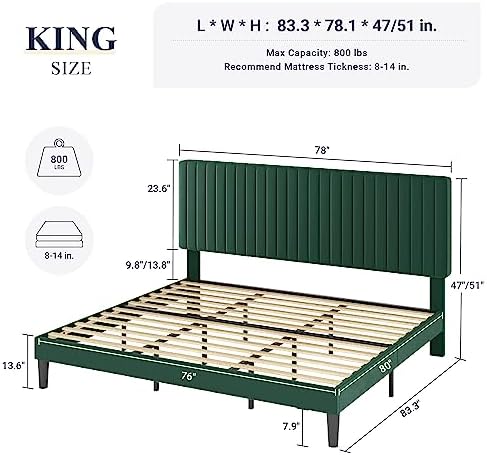 Allewie King Bed Frame, Velvet Upholstered Platform Bed - Image 2