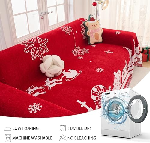 MEETSKY Red Christmas Couch Cover - Image 6