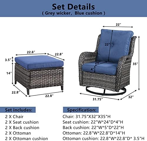 Belord Outdoor Swivel Chairs Set of 2, Patio Wicker Rocker Chairs - Image 2