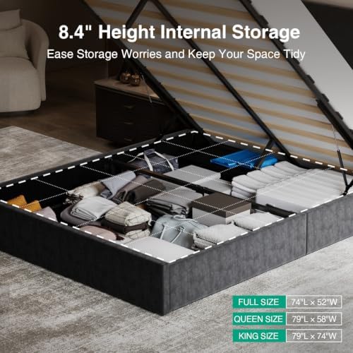 Novilla Full Lift Up Storage Bed Frame/Charging Station/LED Light - Image 5