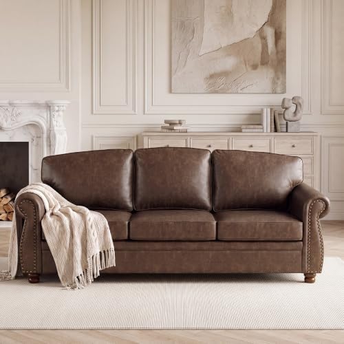 Traditional Faux Leather Couch Sofas - Image 3