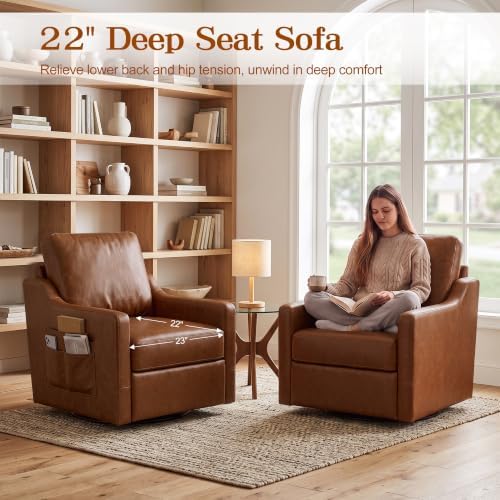 360° Swivel Accent Chair with High Back & Lumbar Support, Deep Seat - Image 4