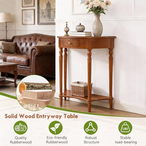 Half Moon Console Table Solid Wood Vintage Entryway Table - Image 4