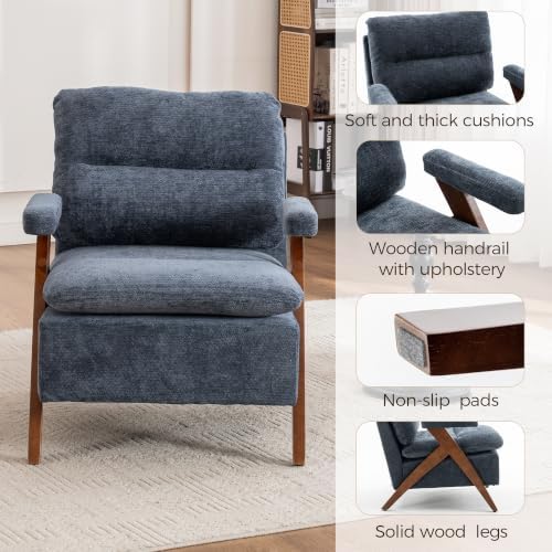 Mid Century Modern Accent Chair, Comfy Solid Wood Armchair - Image 5