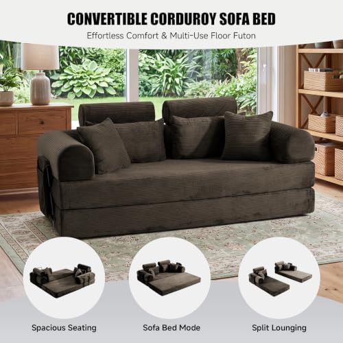 79" Memory Foam Sofa Bed, High Headrest Convertible Futon Boneless Couch - Image 2