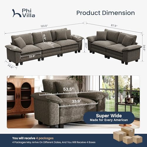 PHI VILLA 2-Piece Modular Loveseat Couch & 3-Seat Sectional Sofa Set - Image 3