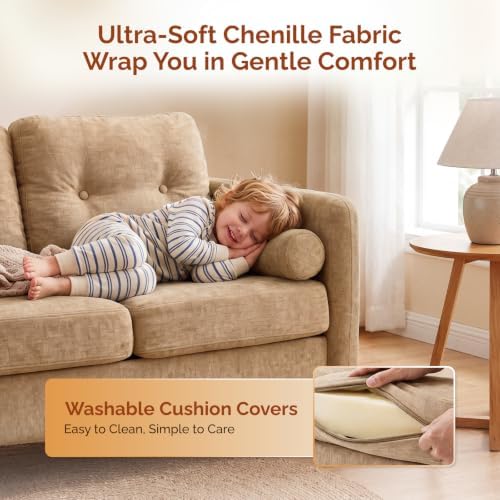 VINGLI 47" Khaki 2 Seater Chenille Sofa - Image 6